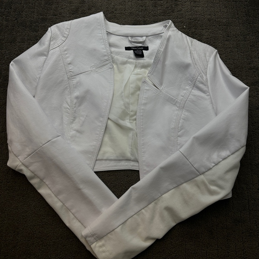 White Cropped LEATHER Jacket